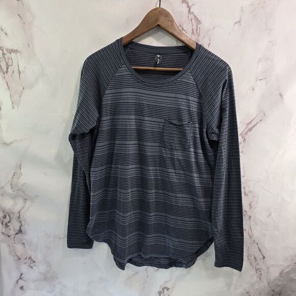 Kuhl Shirt Womens Medium Gray Rae Striped Long Sleeve Crew Neck Tee T Pocket - Picture 1 of 10